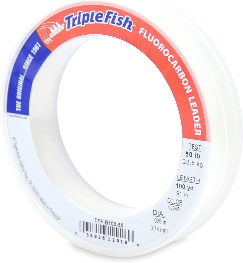 Triple Fish 100% Fluorocarbon Fishing Leader - Clear Invisible Strong and Heavy Duty Highly Abrasion Resistant, Fast Sinking Freshwater & Saltwater - Image 1